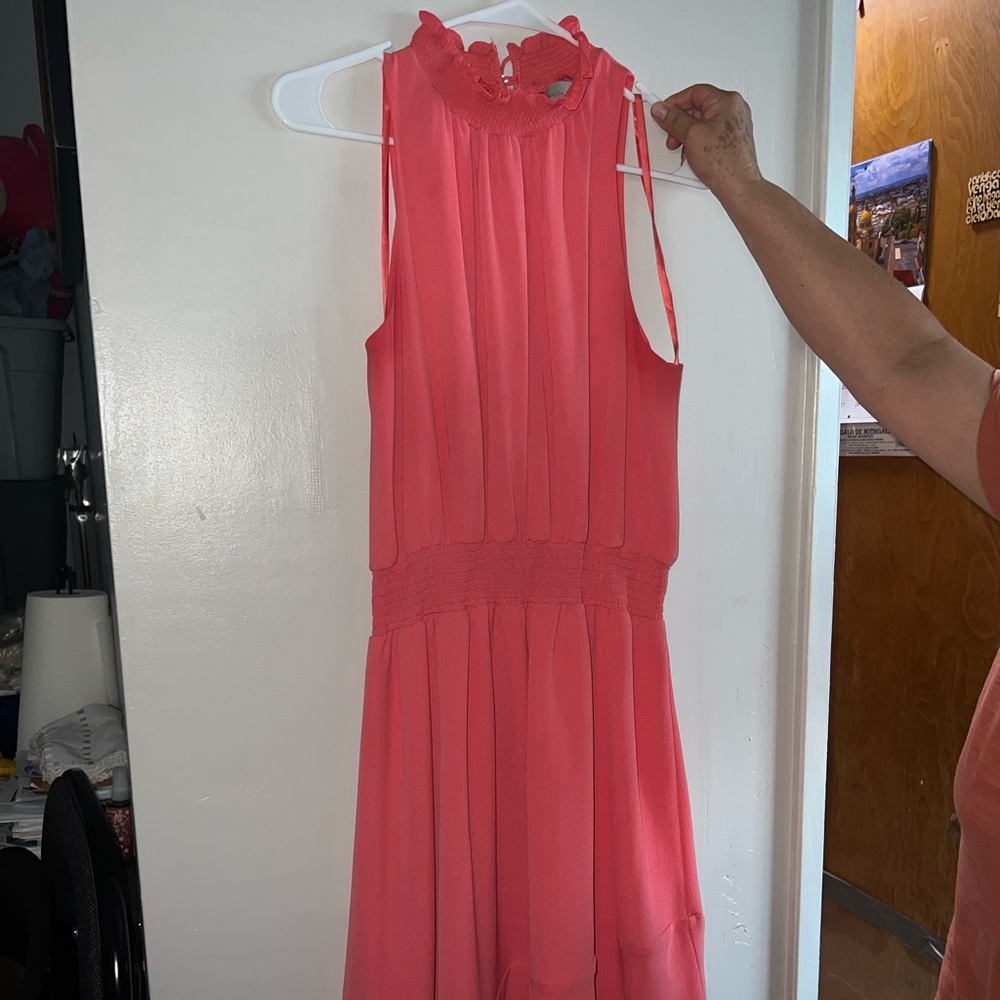 Coral pink high low dress, size L